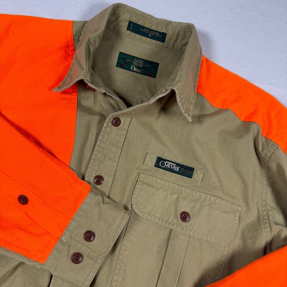 Orvis Vintage Shooting Shirt Mens Medium Sand Blaze Orange Baggy Fit 493Z-6052
